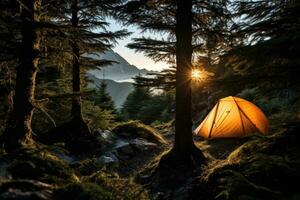 ai généré été vert paysage Voyage aventure tourisme en plein air camp ciel soir nuit photo