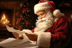 ai généré Noël fête décoration Nouveau chapeau lunettes année Père Noël la personne vacances cadeau arbre photo
