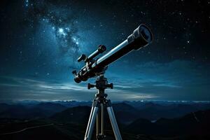 ai généré découvrir Découverte télescope Terre extérieur ciel astronomie trépied silhouette cosmos galaxie photo