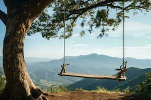 ai généré en bois paysage arbre aventure Contexte la nature Montagne del équateur ciel vue Voyage photo