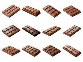 ai généré pièce de sucré savoureux Chocolat bar collection isolé sur blanc Contexte. photo