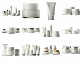 ai généré sans marque cosmétique crème pots et tubes collection isolé sur blanc Contexte. photo