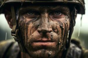 ai généré homme arme camouflage conflit combat armé soldat bataille Jeune officier uniforme photo