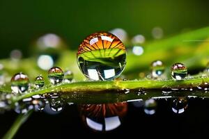 ai généré beauté fermer environnement herbe laissez tomber l'eau feuille humide vert pluie macro rosée arrière-plans photo