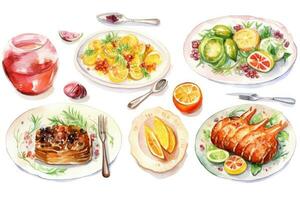 ai généré Viande nourriture savoureux manger en bonne santé gourmet vert cuisine blanc le déjeuner repas délicieux Frais plat photo