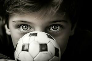 ai généré sport Jeune enfance les enfants champ Jeu Football football peu portrait la personne photo