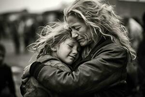 ai généré deux femme homme couple consolant Masculin la nature triste famille caucasien l'amour femelle enfant photo