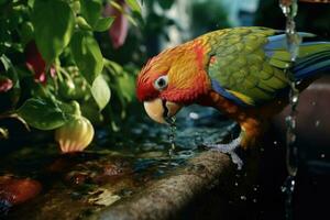 ai généré perroquet exotique rouge animaux domestiques faune animal plume bleu faune la nature le bec ara sauvage des oiseaux photo