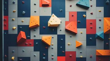 ai généré mur avec escalade détient dans salle de sport. escalade mur. des sports et actif mode de vie. photo