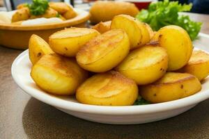 ai généré traditionnel Espagnol frit patates. pro photo