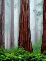 certains séquoia des arbres dans forêt ai génératif photo