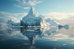 ai généré iceberg dans du froid mer, brumeux Arctique paysage marin photo