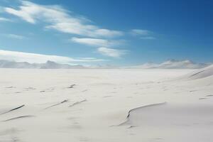 ai généré Arctique désert paysage, du froid neigeux plaine assis montagnes sur le horizon photo