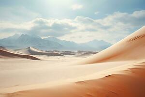 ai généré montagnes désert paysage avec le sable dunes et montagnes sur le toile de fond photo