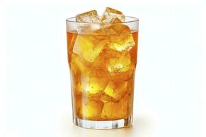 ai généré une verre de Orange un soda l'eau avec la glace cubes sur blanc Contexte. ai généré photo