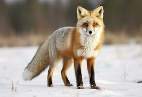 ai généré rouge Renard permanent sur neige. ai généré. photo