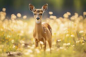 ai généré femelle chevreuil cerf avec magnifique fleur. ai généré photo