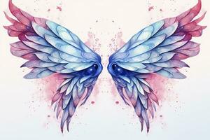 ai généré magnifique la magie aquarelle bleu rose ailes. ai généré photo