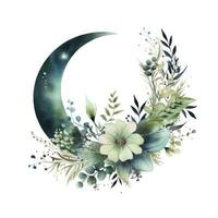 ai généré aquarelle floral lune avec verdure sur une blanc Contexte. ai généré photo