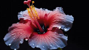 ai généré une hibiscus fleur avec une noir fond.ai généré. photo