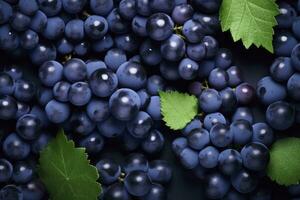 ai généré plat allonger Contexte de vignes, beaucoup de biologique bleu foncé les raisins. ai généré photo