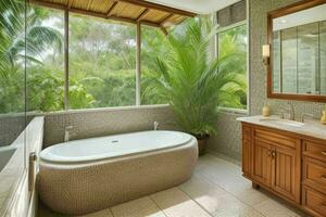 ai généré tropical style salle de bains. pro photo
