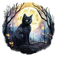 ai généré noir chat dans éclairé par la lune forêt. aquarelle pour T-shirt conception. ai généré photo