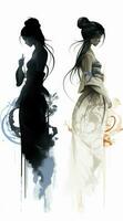 ai généré 3d illustration de une silhouette de une magnifique femme, silhouette de une fille dans une longue robe et une femme dans une longue robe, Japonais fille silhouette photo