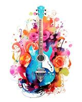 ai généré vue de une aquarelle guitare conception photo