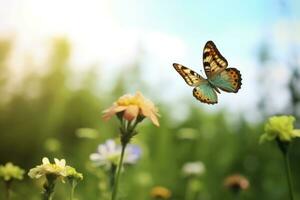 ai généré papillon en volant plus de le prairie. ai généré photo