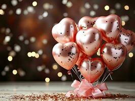 ai généré élégant rouge et or métallique rouge et or des ballons avec confettis. la Saint-Valentin jour, international aux femmes jour, romantique Contexte photo