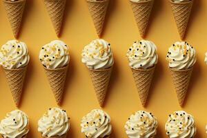 ai généré intégrer une variété de gaufre cônes avec différent la glace crème les saveurs. ai généré photo