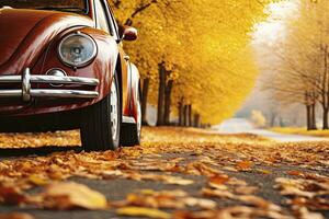 ai généré voiture sur asphalte route sur un l'automne journée à le parc. ai généré photo