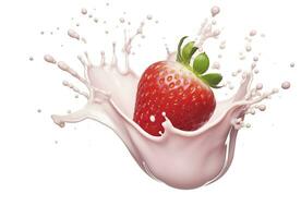 ai généré Lait ou yaourt éclaboussure avec des fraises isolé sur blanc arrière-plan, 3d le rendu. ai généré photo