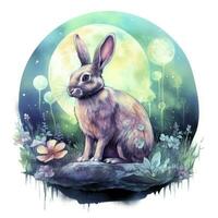 ai généré aquarelle lapin et embrasé lune pour T-shirt conception. ai généré photo