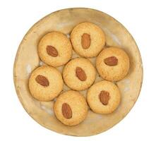 en bonne santé fait maison sucré amande biscuits ou des biscuits sur blanc Contexte photo