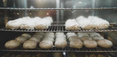 groupe de petits pains cuits à la vapeur flous dans l'incubateur photo