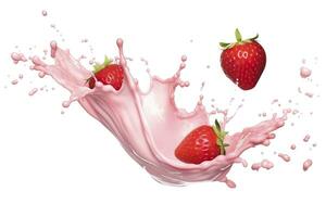 ai généré Lait ou yaourt éclaboussure avec des fraises isolé sur blanc arrière-plan, 3d le rendu. ai généré photo