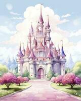 ai généré coloré aquarelle kawaii Château isolé sur blanc Contexte. ai généré photo