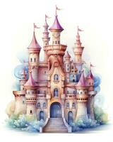 ai généré coloré aquarelle kawaii Château isolé sur blanc Contexte. ai généré photo