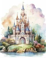 ai généré coloré aquarelle kawaii Château isolé sur blanc Contexte. ai généré photo