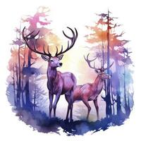 ai généré coloré cerfs dans forêt. T-shirt conception. ai généré photo