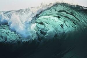 ai généré extrême proche en haut de raclée émeraude océan vagues. ai généré photo