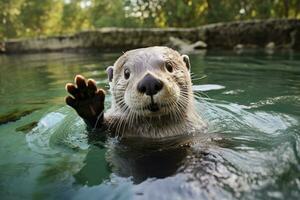 ai généré loutre dans le l'eau. photo