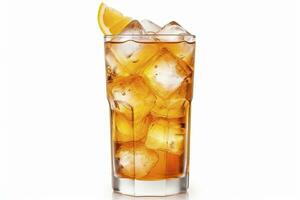 ai généré une verre de Orange un soda l'eau avec la glace cubes sur blanc Contexte. ai généré photo