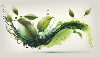 ai généré vert à base de plantes thé vague éclaboussure avec feuilles couler. ai généré photo
