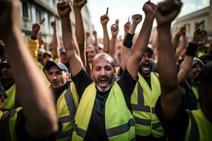 ai généré photo content espiègle Multi-éthnique de la main d'oeuvre journée fête dans rue