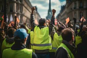 ai généré photo content espiègle Multi-éthnique de la main d'oeuvre journée fête dans rue