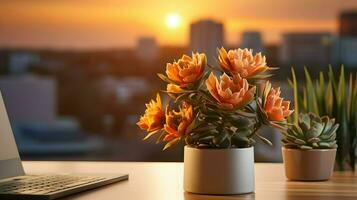 ai généré fleur pot sur une Bureau bureau, succulent cactus vase, génératif ai photo