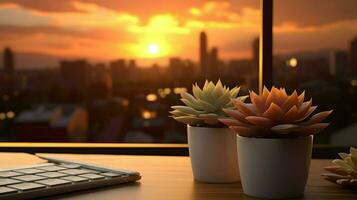 ai généré fleur pot sur une Bureau bureau, succulent cactus vase, génératif ai photo